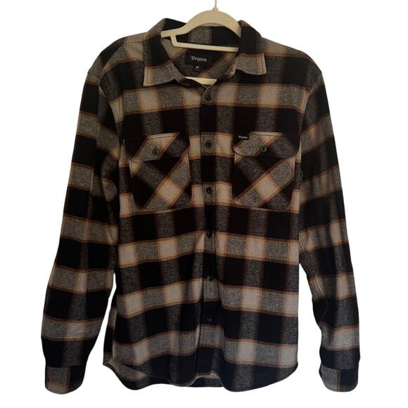 Brixton Bowery Flannel Plaid Shirt Black Gray and Tan Size M - Picture 1 of 6